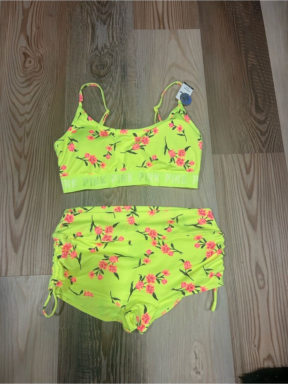 PINK Neon Yellow Floral Bikini Set